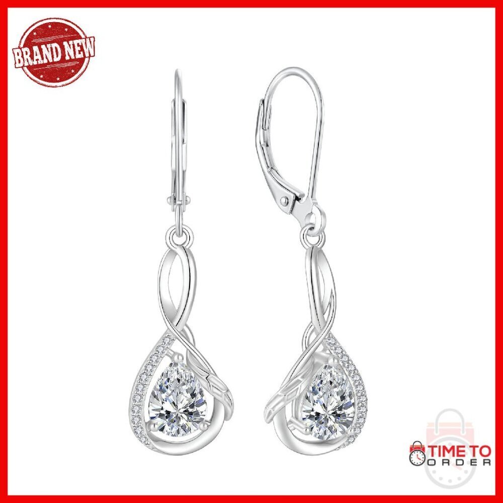 Sterling Silver Infinity Leverback Drop Earrings with Gemstones